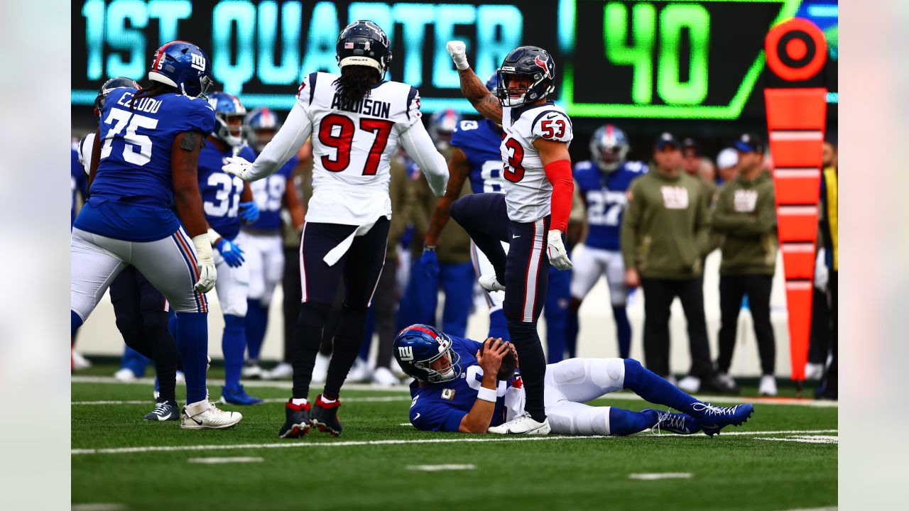 New York Giants linebacker Tomon Fox (49) walks off the field after an NFL  football game against the Houston Texans on Sunday, Nov. 13, 2022, in East  Rutherford, N.J. (AP Photo/Adam Hunger Stock Photo - Alamy