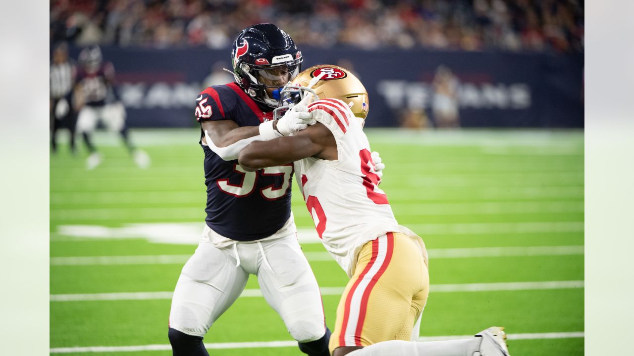 HOUSTON, TX - AUGUST 01: Houston Texans cornerback Desmond King II (25)  runs through defensive drills during the Houston Texans Training Camp  session at Houston Methodist Training Center adjacent to NRG Stadium