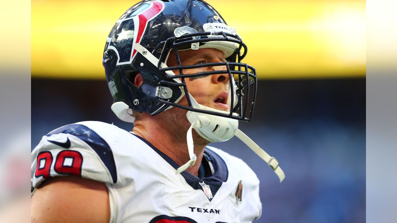 Houston, USA. 18 August 2018. The Walter Payton award on Houston Texans  defensive end J.J. Watt (99) jersey during a preseason NFL football game  between the Houston Texans and the San Francisco