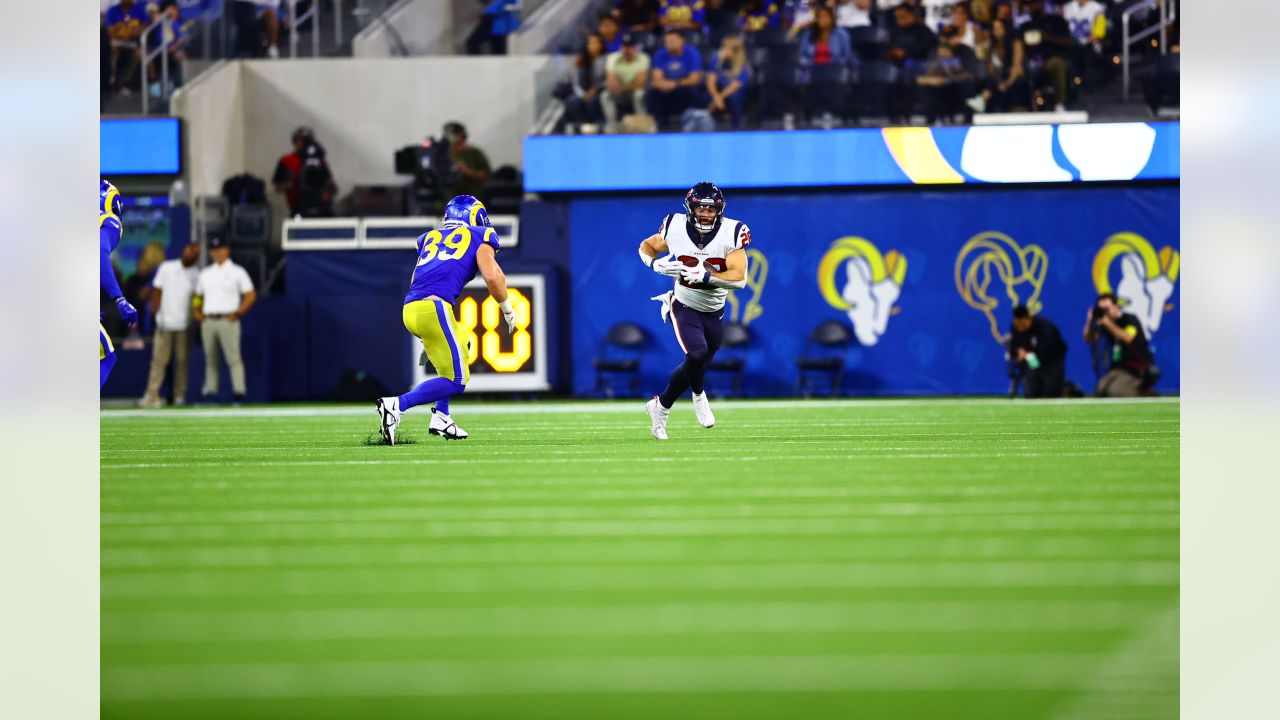 Houston Texans cornerback Derek Stingley Jr. (24) runs back to the locker  room after an NFL preseason football game against the Los Angeles Rams  Friday, Aug. 19, 2022, in Inglewood, Calif. (AP