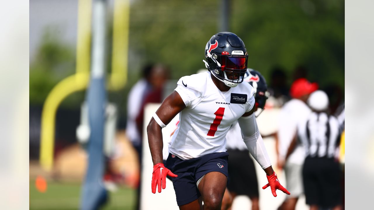 HOUSTON, TX - AUGUST 01: Houston Texans cornerback Desmond King II (25)  runs through defensive drills during the Houston Texans Training Camp  session at Houston Methodist Training Center adjacent to NRG Stadium