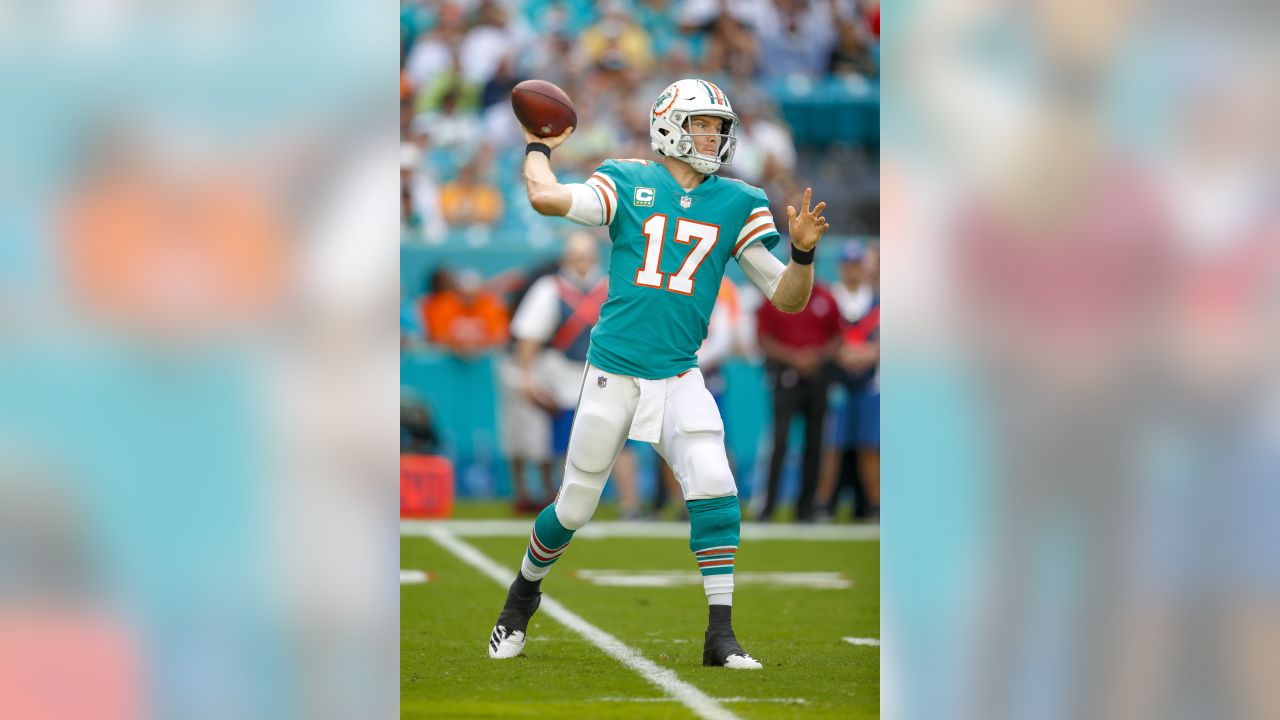 Miami Dolphins quarterback Ryan Tannehill drops back to pass against the  Indianapolis Colts in the second