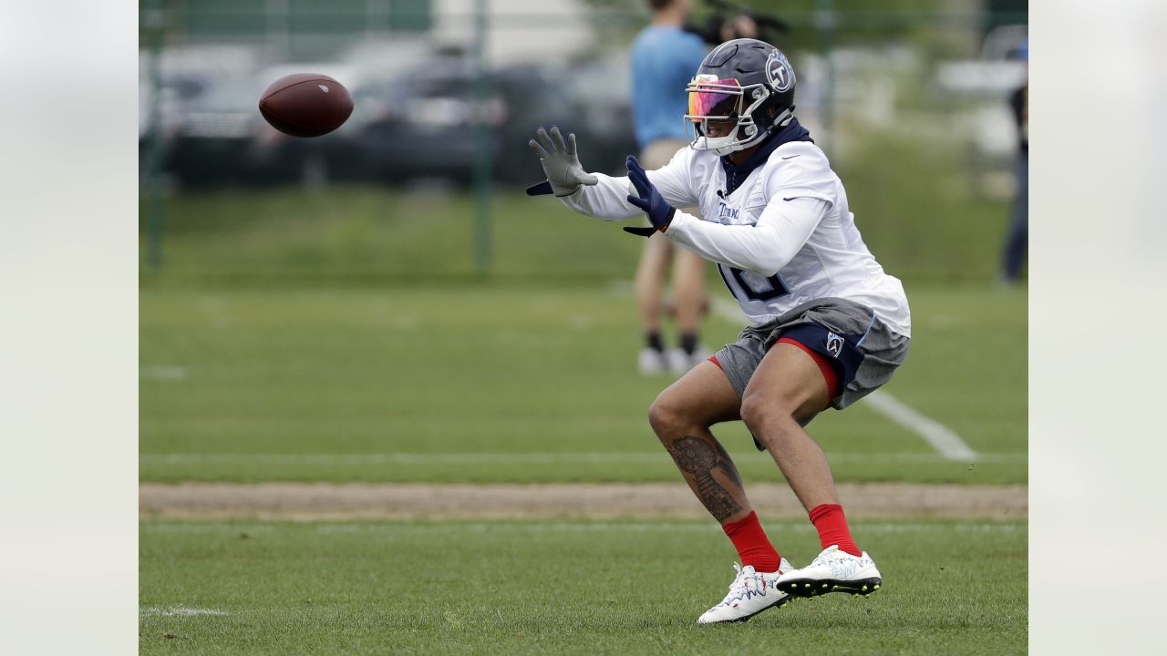 Tennessee Titans wide receiver Taywan Taylor runs a drill during the team's  voluntary practice at its NFL football training facility Thursday, April  26, 2018, in Nashville, Tenn. (AP Photo/Mark Humphrey Stock Photo 