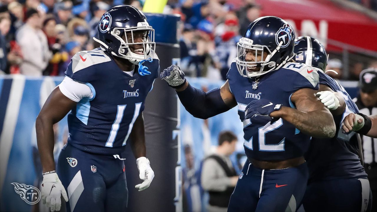 Tennessee Titans wide receiver A.J. Brown (11) points skyward