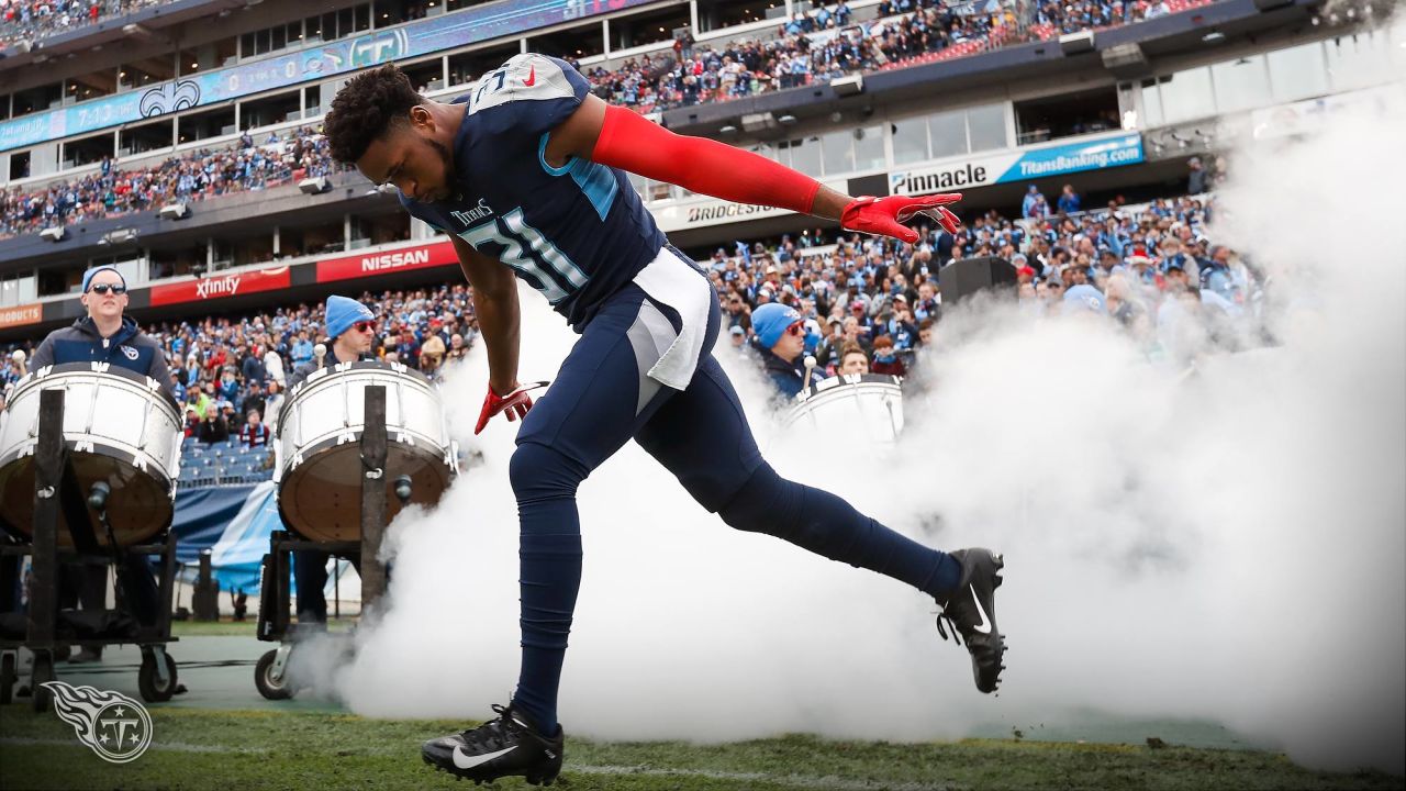 Tennessee Titans free safety Kevin Byard (31) runs to the sideline after  the coin toss before an NFL football game against the Jacksonville Jaguars  on Sunday, December 12, 2021, in Nashville, Tenn. (