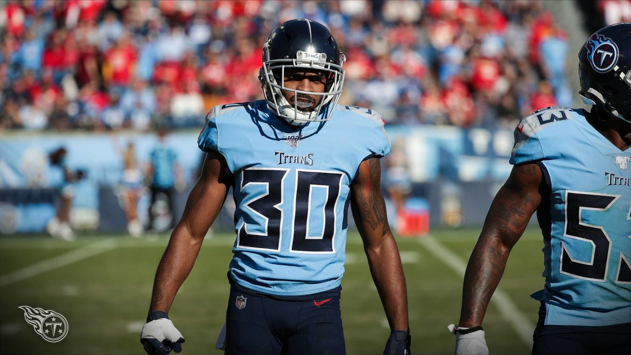 Tennessee Titans defensive back Joshua Kalu (28) lines up on