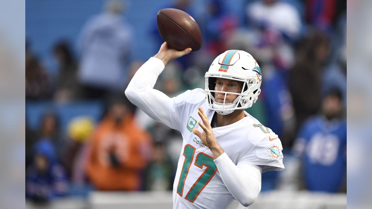 The line of scrimmage of the Miami Dolphins against the Buffalo Bills  during the second half of an NFL football game, Sunday, Oct. 31, 2021, in  Orchard Park, N.Y. (AP Photo/Adrian Kraus