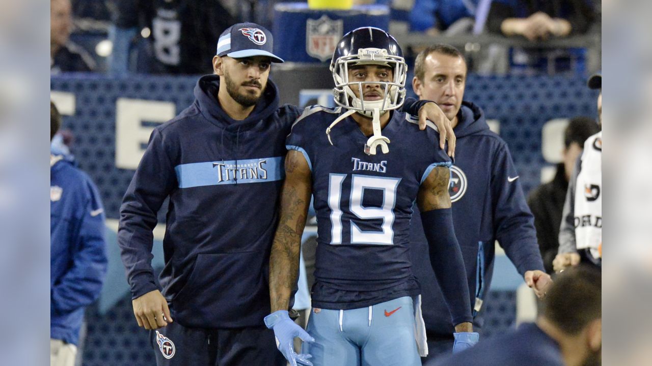 Tennessee Titans quarterback Marcus Mariota (8) looks over the defense of  the Indianapolis Colts during an NFL football game, Sunday, Sept. 15, 2019,  in Nashville, Tenn. The Colts won the game 19-17. (