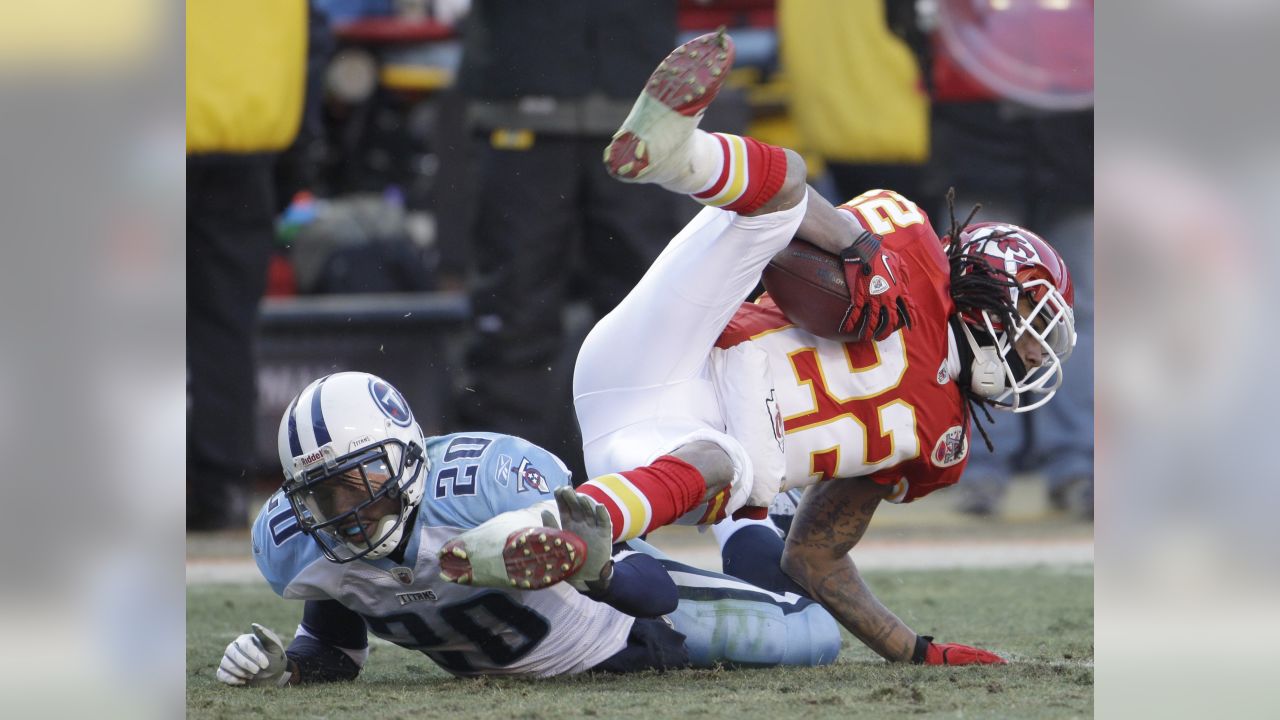 Kansas City Chiefs wide receiver Dexter McCluster (22) is upended