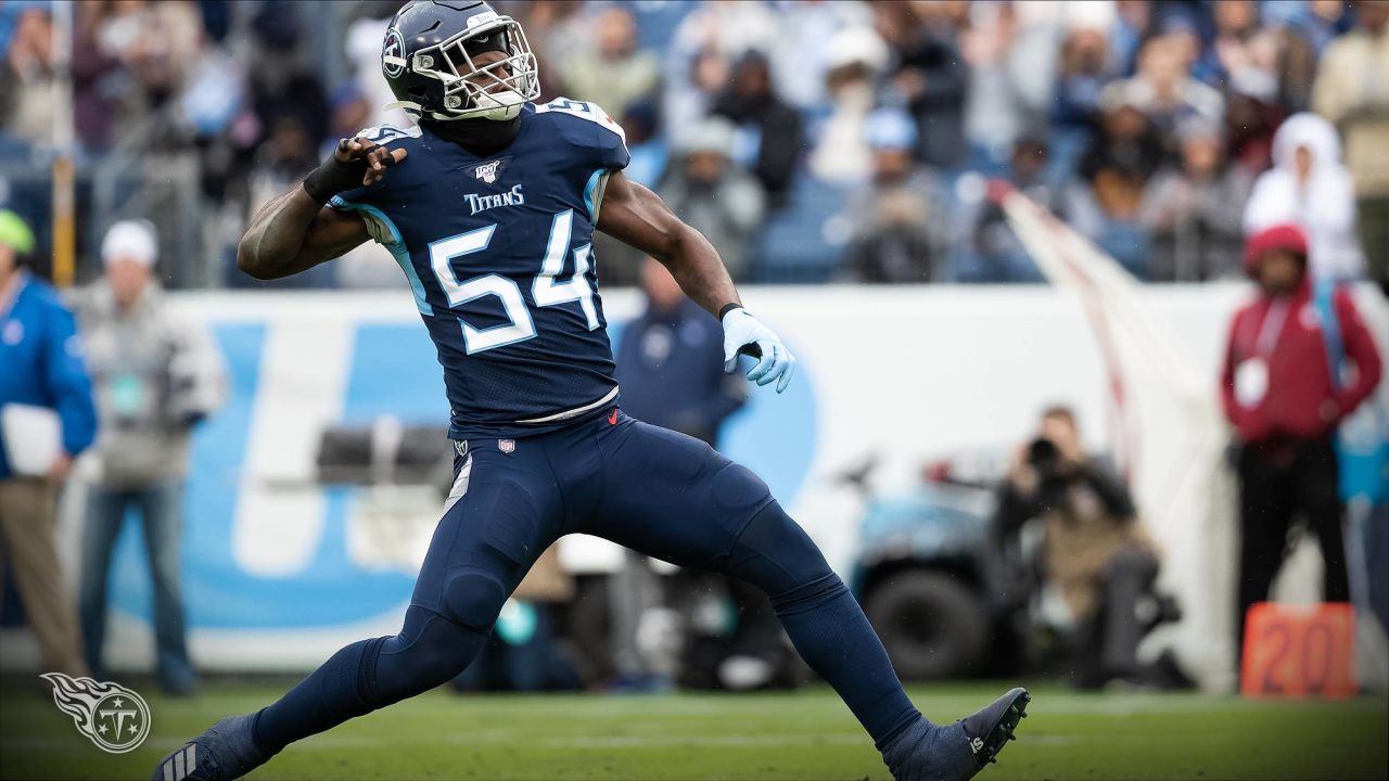 A.J. Brown and Rashaan Evans of the Tennessee Titans celebrate