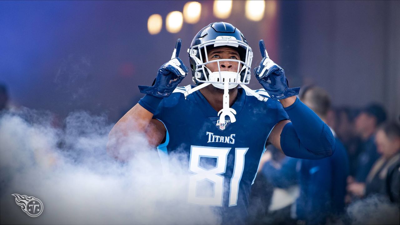 Tennessee Titans tight end Jonnu Smith #81 during an NFL football game  between the Los Angeles Chargers and the Tennessee Titans, Sunday, Oct. 20,  2019 in Nashville, Tenn. (Photo by Michael Zito/AP