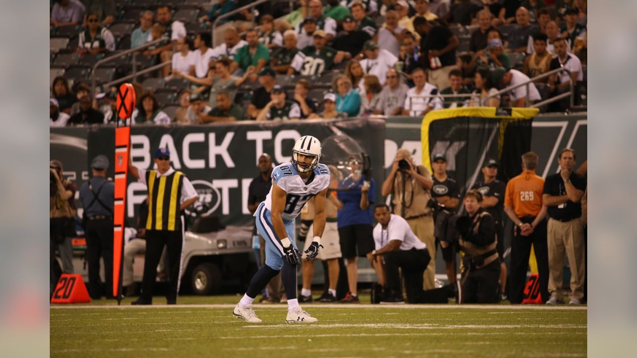 August 12, 2017, Tennessee Titans linebacker Avery Williamson (54) looks on  during NFL preseason game between the Tennessee Titans and the New York  Jets at MetLife Stadium in East Rutherford, New Jersey.