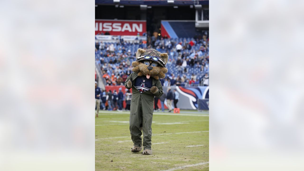 Service members take photos with Staley Da Bear, the Chicago Bears mascot  during the Chicago Bears Salute to Service game Nov. 27 at Soldier Field,  in Chicago. Nearly 100 personnel from all