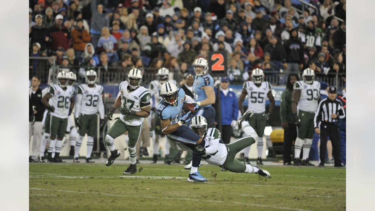 Tennessee Titans wide receiver Eric Decker (87) breaks down field against  New York Jets cornerback Juston Burris (32) during the second quarter of an  NFL football game, Saturday, Aug. 12, 2017, in …