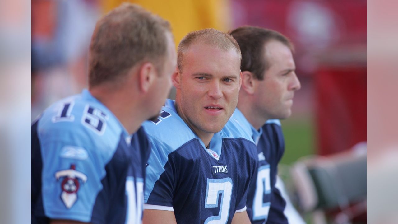 Tennessee Titans' Rob Bironas reacts to a kick against the Seattle