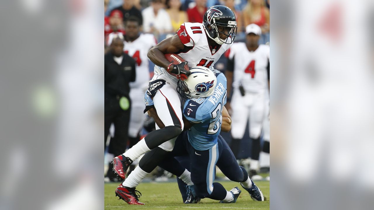 Tampa Bay Buccaneers wide receiver David Moore, right, is tackled by Baltimore  Ravens linebacker Kelle Sanders during the second half of an NFL preseason  football game Saturday, Aug. 26, 2023, in Tampa