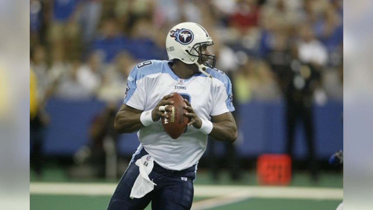 A Tennessee Titans helmet displays a9 helmet sticker this season to honor  the late QB Steve McNair before the Hall of Fame game against the Buffalo  Bills at the Pro Football Hall