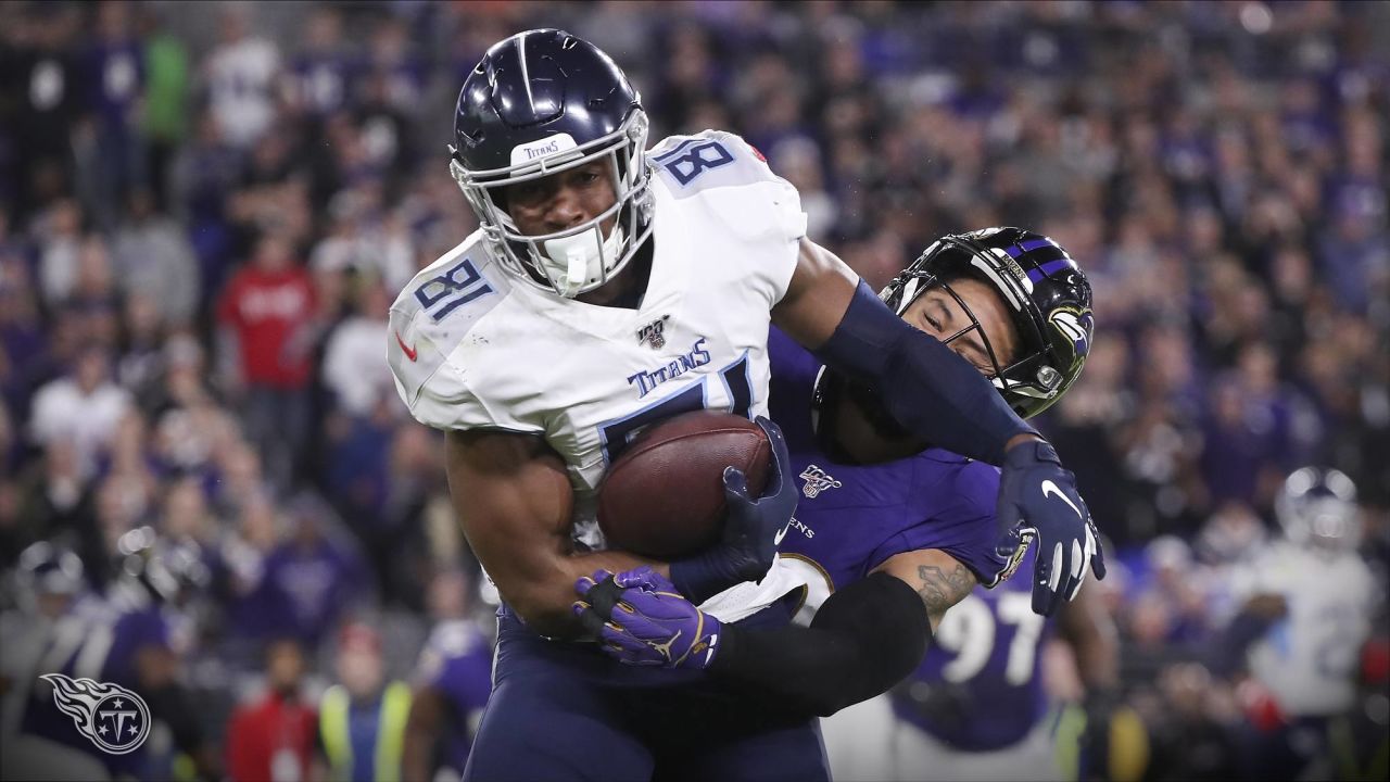 Tennessee Titans tight end Jonnu Smith #81 during an NFL football game  between the Los Angeles Chargers and the Tennessee Titans, Sunday, Oct. 20,  2019 in Nashville, Tenn. (Photo by Michael Zito/AP