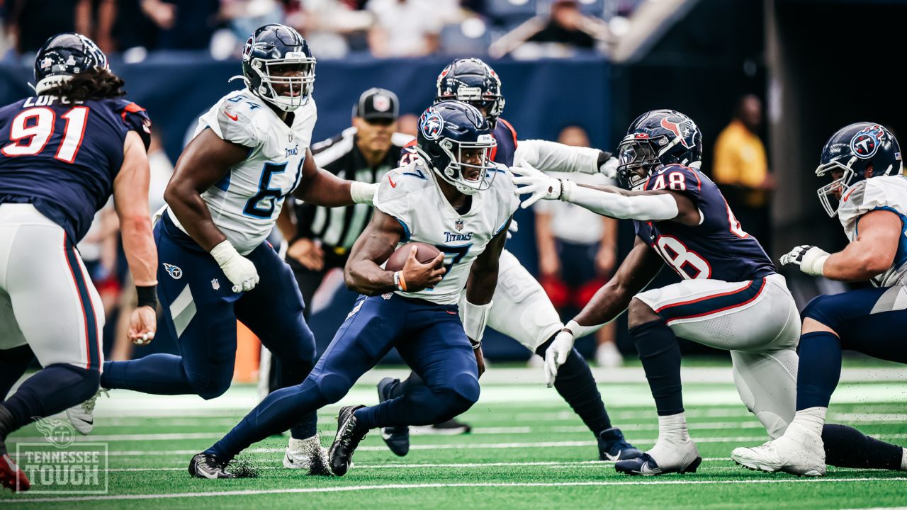 Tennessee Titans defensive tackle Teair Tart (93) tackles Houston Texans  tight end O.J. Howard (83) during the second quarter of the NFL Football  Game between the Tennessee Titans and the Houston Texans