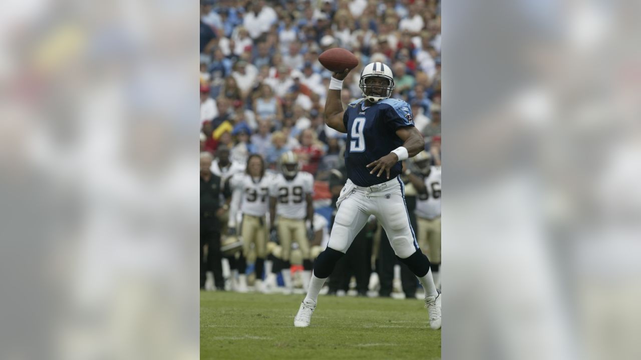 A Tennessee Titans helmet displays a9 helmet sticker this season to honor  the late QB Steve McNair before the Hall of Fame game against the Buffalo  Bills at the Pro Football Hall