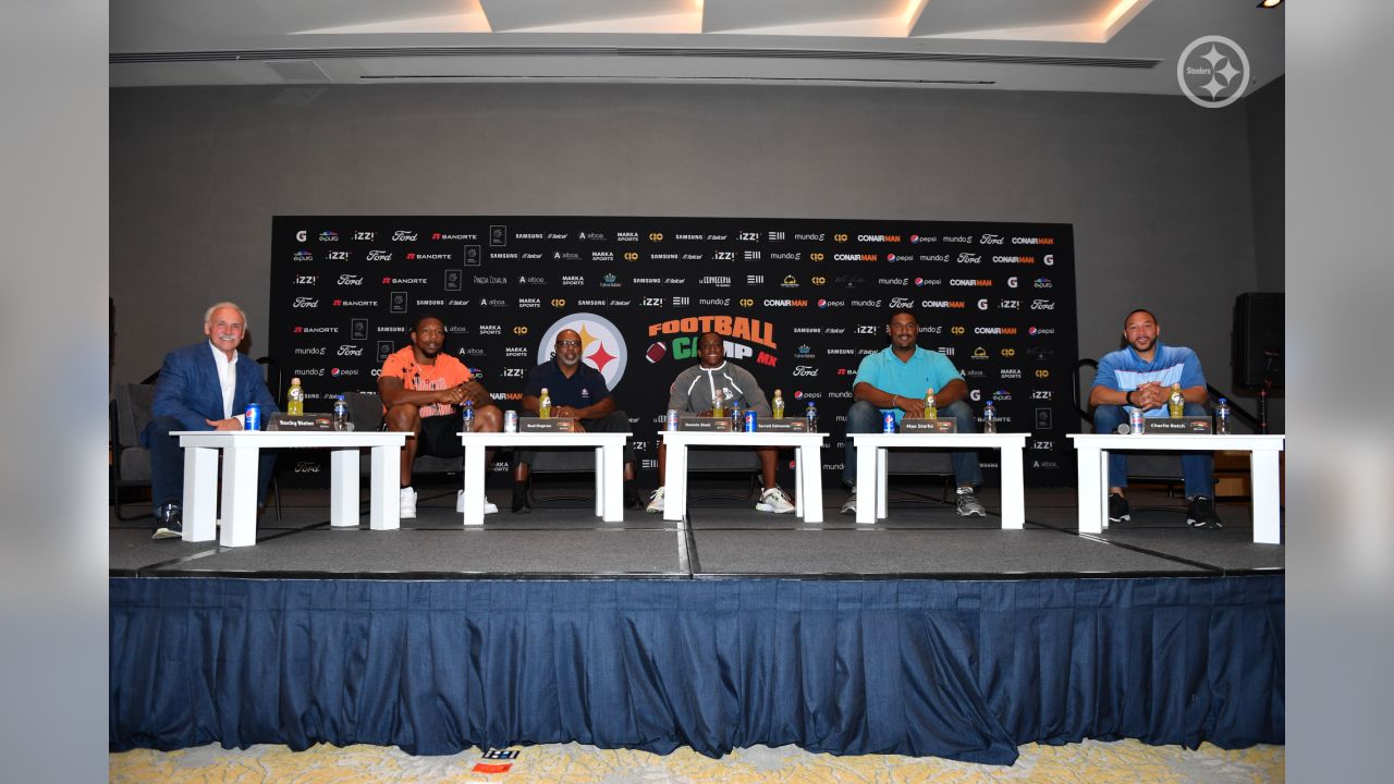 Steelers players and alumni hold a press conference to kickoff the 8th annual Steelers football camp in Mexico City.