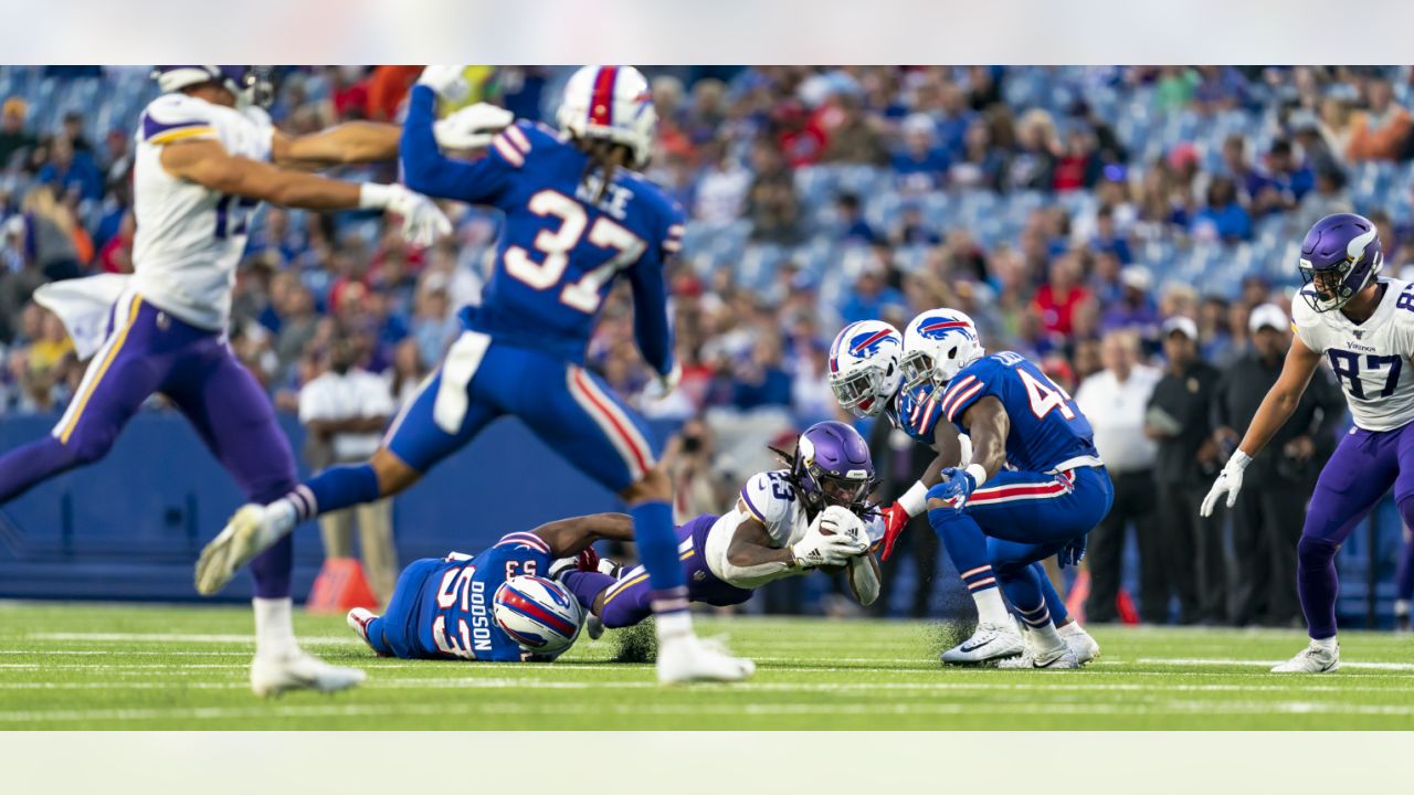 Buffalo Bills free safety Jaquan Johnson (46) gets into position during the  second half of an NFL wild-card playoff football game against the New  England Patriots in Orchard Park, N.Y., Saturday, Jan.