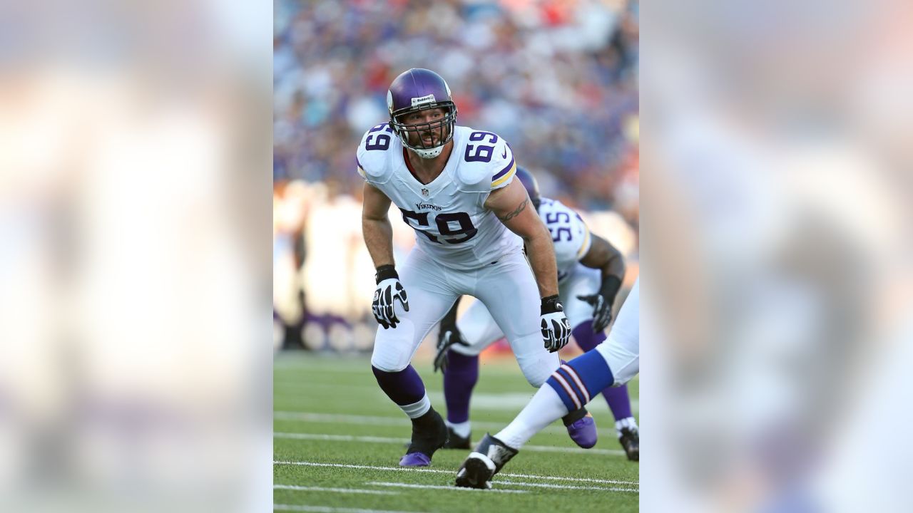 Former Minnesota Vikings defensive end Jared Allen sounds the Gjallarhorn  before an NFL football game between the Minnesota Vikings and the Arizona  Cardinals, Sunday, Oct. 30, 2022, in Minneapolis. (AP Photo/Bruce Kluckhohn