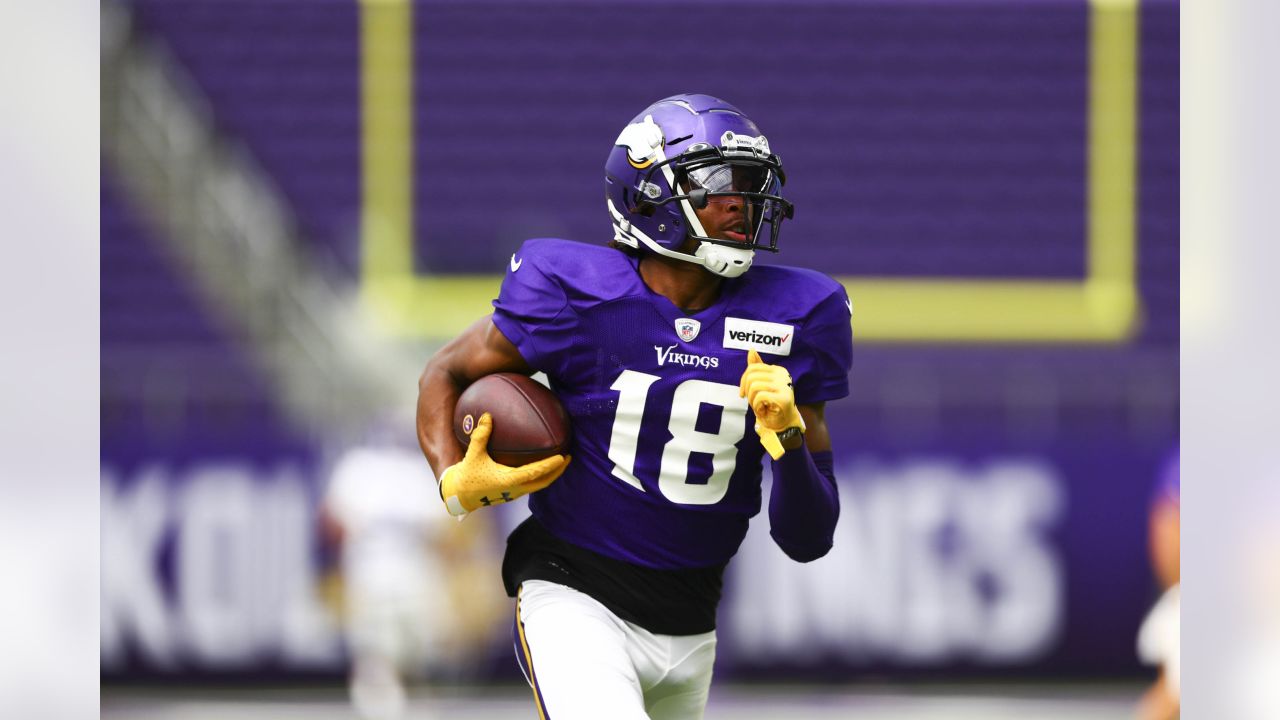 Minnesota Vikings' wide receiver Adam Thielen throws the ball during  warm-up before during the International Series NFL match at Twickenham,  London. PRESS ASSOCIATION Photo. Picture date: Sunday October 29, 2017. See  PA