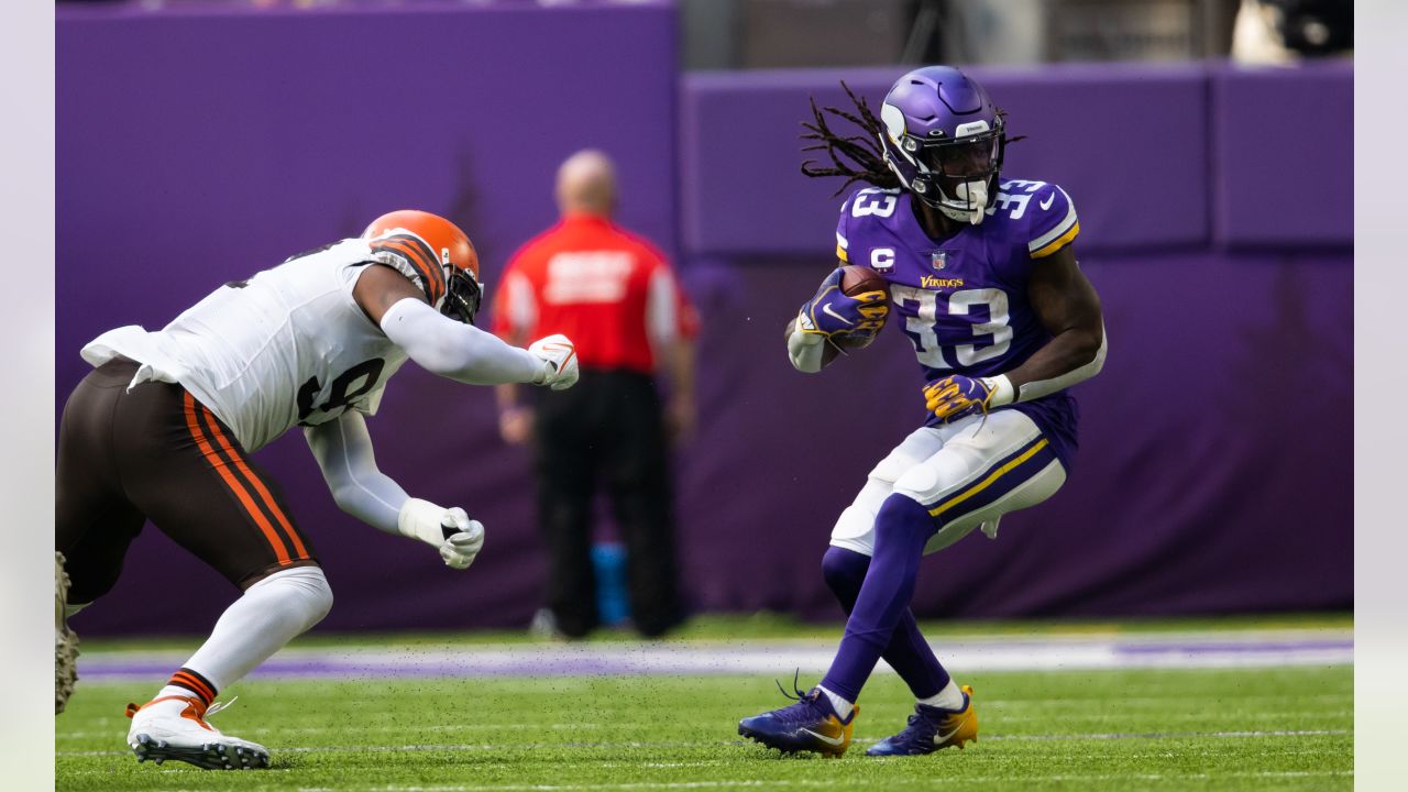 EAGAN, MN - AUGUST 02: Minnesota Vikings running back Dalvin Cook (33) runs  with the ball after a catch during training camp at Twin Cities Orthopedics  Performance Center in Eagan, MN on