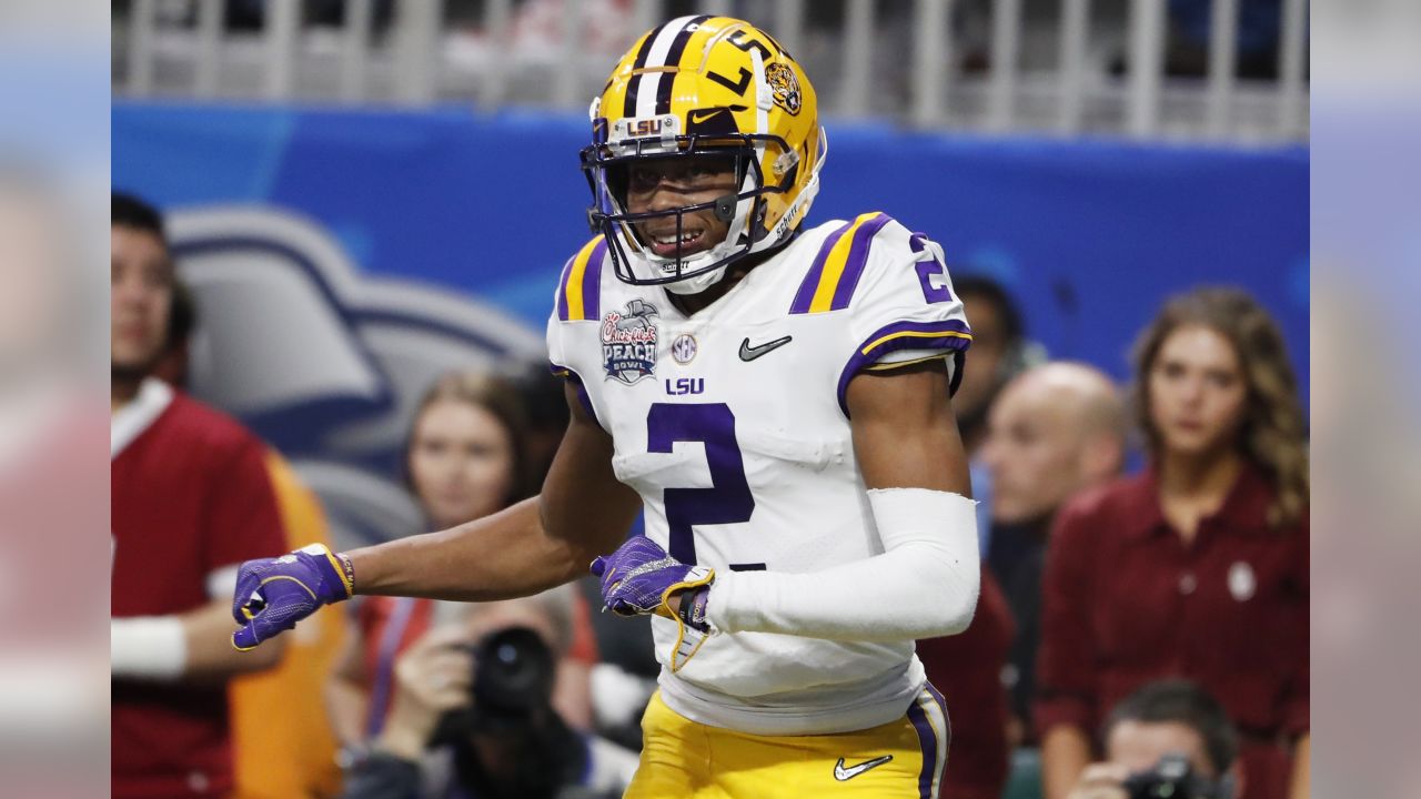 December 28, 2019: LSU wide receivers Justin Jefferson (2) and Terrace  Marshall Jr. (6) celebrate touchdown during NCAA Football game action  between the Oklahoma Sooners and the LSU Tigers at Mercedes-Benz Stadium