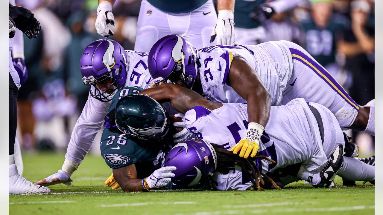 November 18, 2018: Chicago, Illinois, U.S. - Vikings #22 Harrison Smith  celebrates his tackle during the NFL