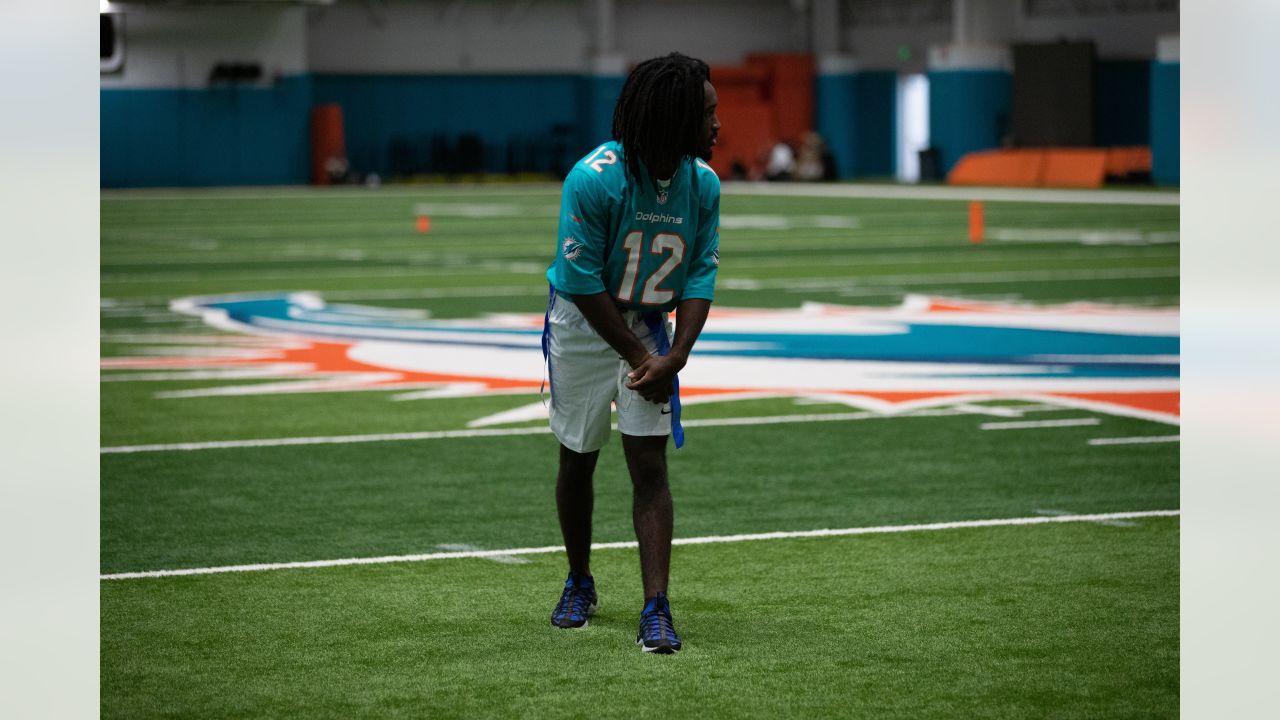 Miami Gardens, Florida, USA. 13th Oct, 2019. The Miami Dolphins flag is  displayed on the field after scoring a touchdown against the Washington  Redskins during an NFL football game at the Hard