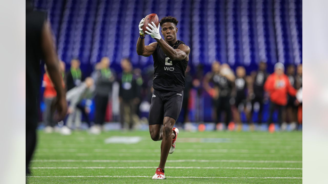 Wide receiver Kevin Austin Jr. runs an official 4.43-second 40-yard dash at  the 2022 combine