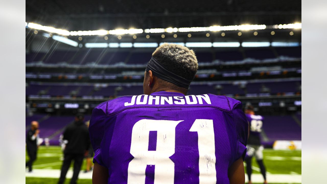 Minnesota Vikings' wide receiver Adam Thielen throws the ball during  warm-up before during the International Series NFL match at Twickenham,  London. PRESS ASSOCIATION Photo. Picture date: Sunday October 29, 2017. See  PA