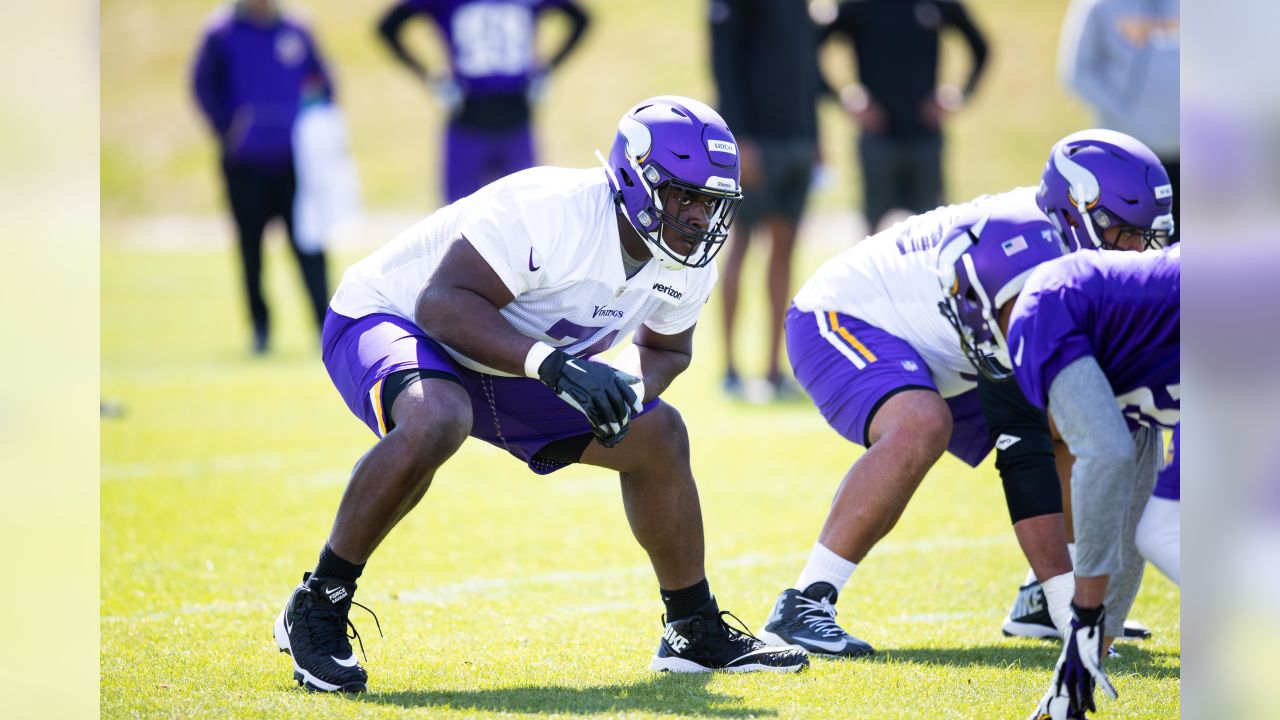 Minnesota Vikings first round draft pick, center Garrett Bradbury,  addresses the media after rookie minicamp workouts at the NFL football  team's complex Friday, May 3, 2019, in Eagan, Minn.Bradbury played for North