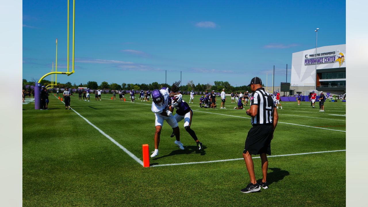 EAGAN, MN - JULY 27: Minnesota Vikings cornerback Harrison Hand (20) takes  the field during the first day of Minnesota Vikings Training Camp at TCO  Performance Center on July 27, 2022 in