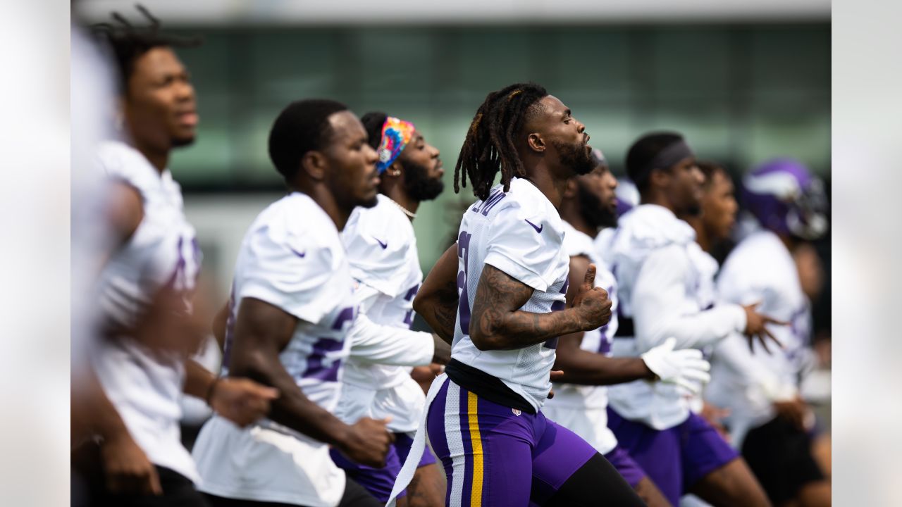 Minnesota Vikings fullback C.J. Ham (30) and offensive tackle Oli Udoh (74)  chat during the NFL football team's training camp Tuesday, Aug. 3, 2021, in  Eagan, Minn. (AP Photo/Jim Mone Stock Photo - Alamy