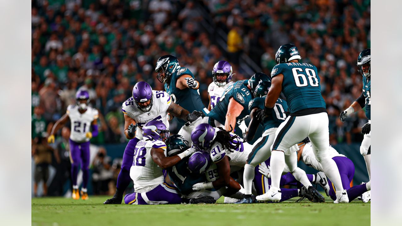 Minnesota Vikings offensive tackle Vederian Lowe leaves the field after  their loss to the Las Vegas Raiders in an NFL preseason football game,  Sunday, Aug. 14, 2022, in Las Vegas. (AP Photo/John