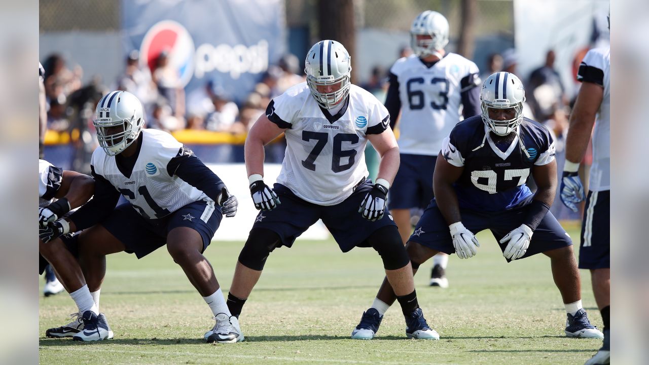 Dallas Cowboys offensive tackle Aviante Collins (76) stands on the