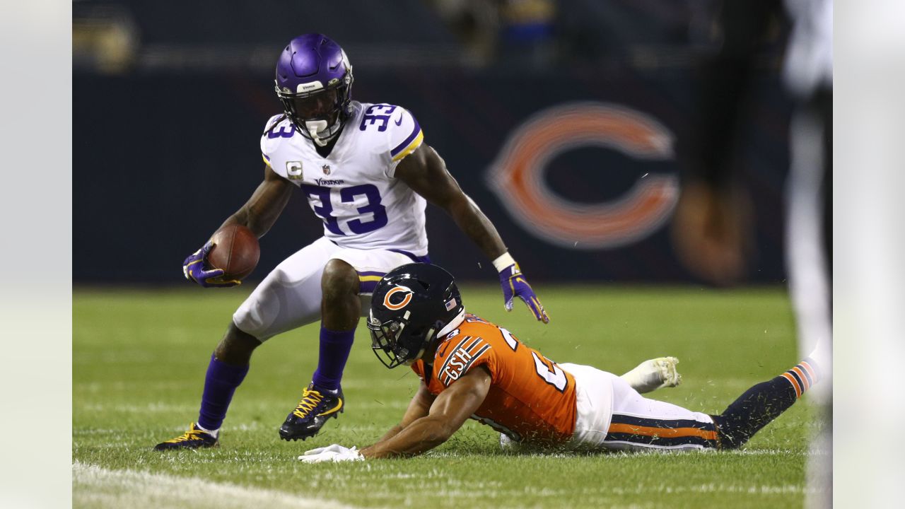 November 18, 2018: Chicago, Illinois, U.S. - Vikings #22 Harrison Smith  celebrates his tackle during the NFL Game between the Minnesota Vikings and  Chicago Bears at Soldier Field in Chicago, IL. Photographer: