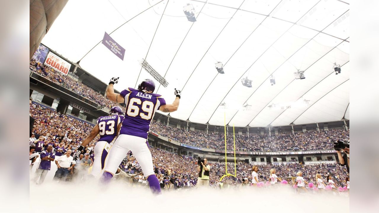 Former Minnesota Vikings defensive end Jared Allen's name is seen on the  team's Ring of Honor before an NFL football game against the Arizona  Cardinals, Sunday, Oct. 30, 2022, in Minneapolis. (AP