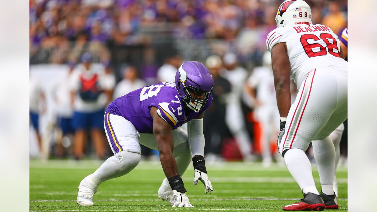 Arizona Cardinals wide receiver Davion Davis (10) runs down the field  during the first half of an NFL preseason football game against the  Minnesota Vikings, Saturday, Aug. 26, 2023, in Minneapolis. (AP