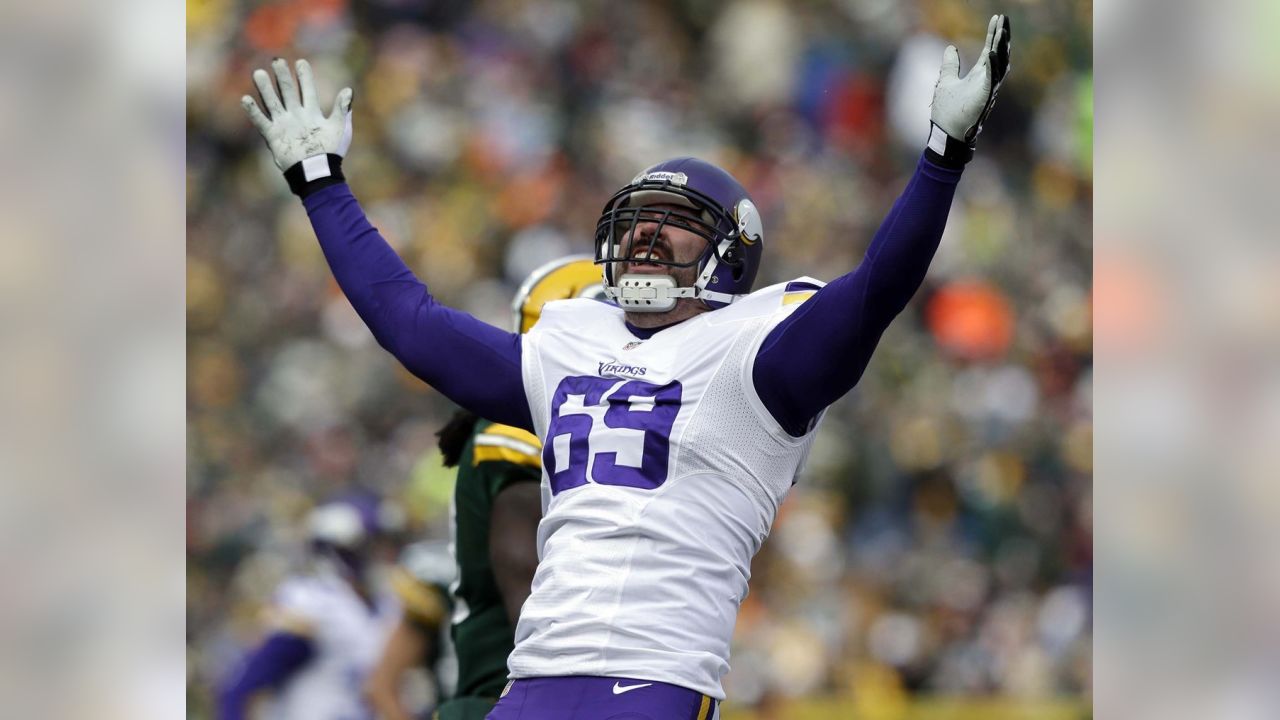 Former Minnesota Vikings defensive end Jared Allen's name is seen on the  team's Ring of Honor before an NFL football game against the Arizona  Cardinals, Sunday, Oct. 30, 2022, in Minneapolis. (AP