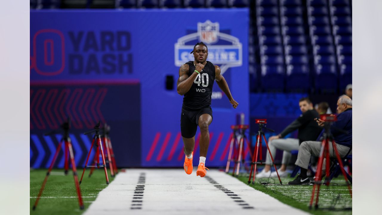 Wide receiver Kevin Austin Jr. runs an official 4.43-second 40-yard dash at  the 2022 combine