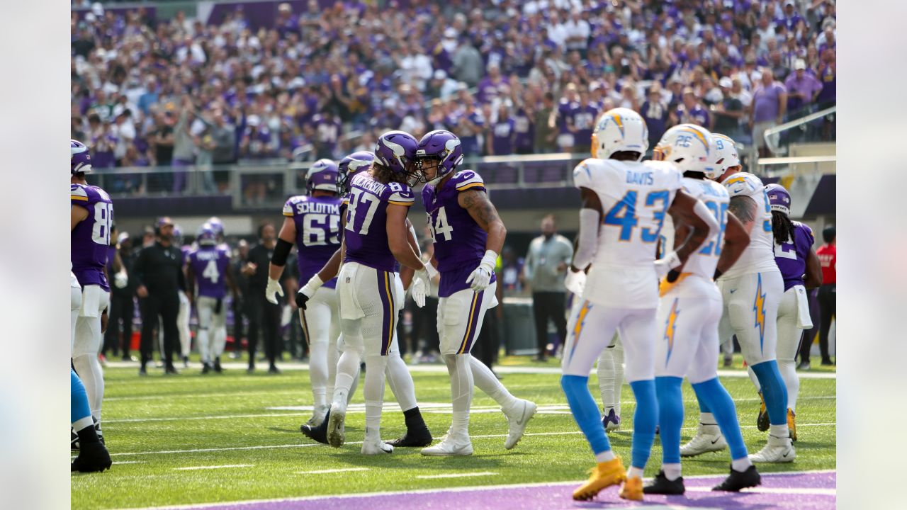 Minnesota Vikings wide receiver Stefon Diggs reacts after scoring the game  winning touchdown against the New Orleans Saints in the second half of the  NFC Divisional round playoff game at U.S. Bank