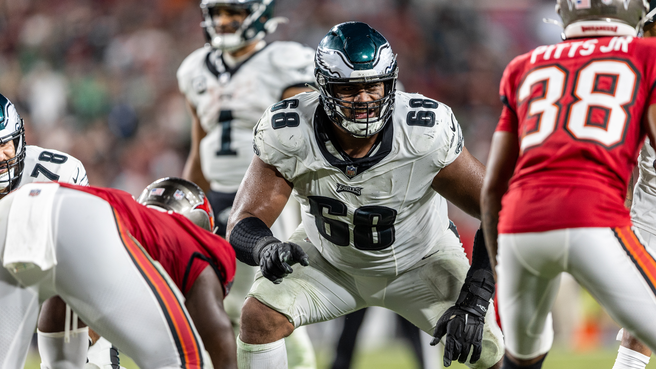 Philadelphia Eagles tackle Jordan Mailata (68) walks off the field