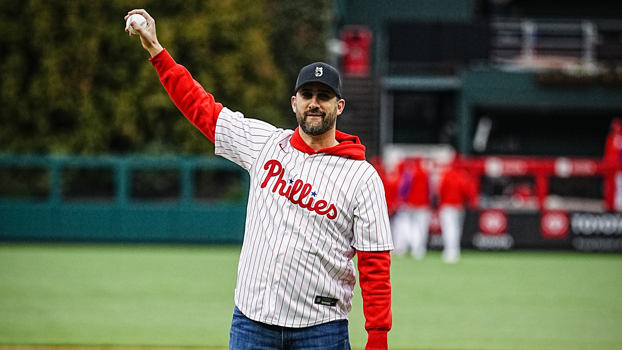 Philadelphia Phillies - Nick Sirianni throwing the first pitch