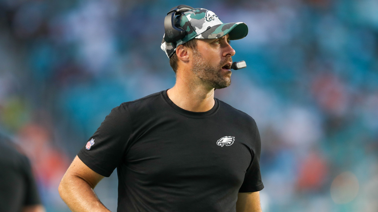 Philadelphia Eagles defensive end Matt Leo (66) displays the Australian  flag on his helmet as he practices on the field before an NFL football game  against the Miami Dolphins, Saturday, Aug. 27