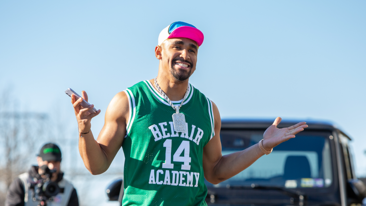 Jalen Hurts wears 'Bel-Air Academy' Will Smith jersey to Eagles