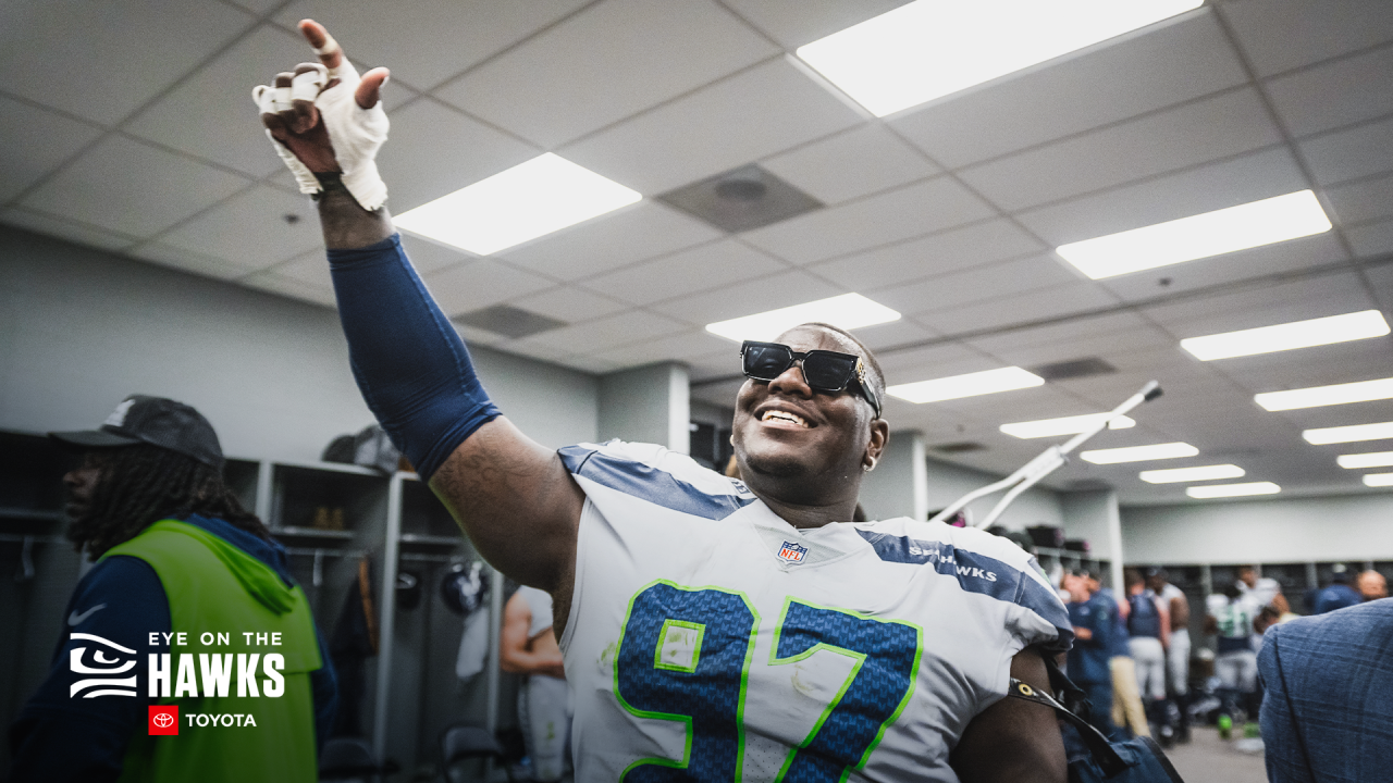 Seattle Seahawks wide receiver Nate Burleson celebrates a catch